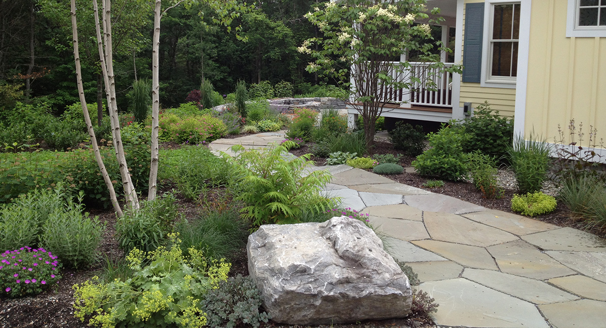 Stonework pathways and plantings