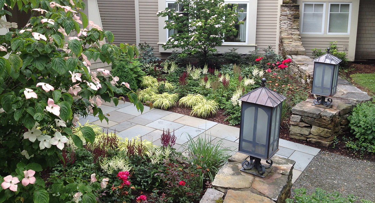 Entryway plantings and stonework